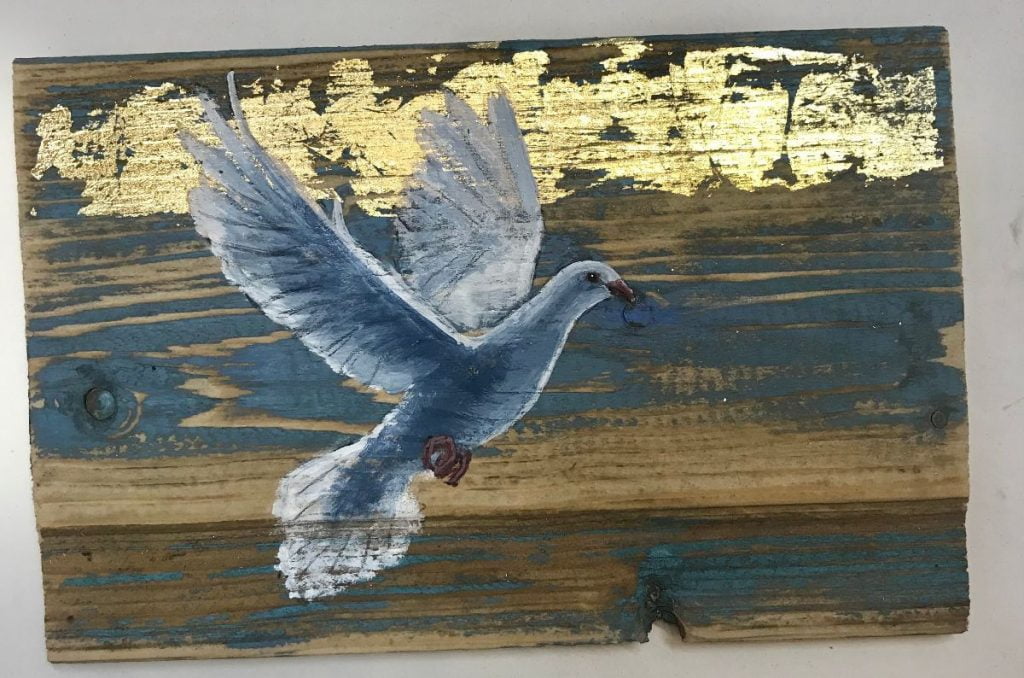 Tanya Hinton - 'Lovey Doveys' Oil and gold leaf on wood. Each approx 18x10cm