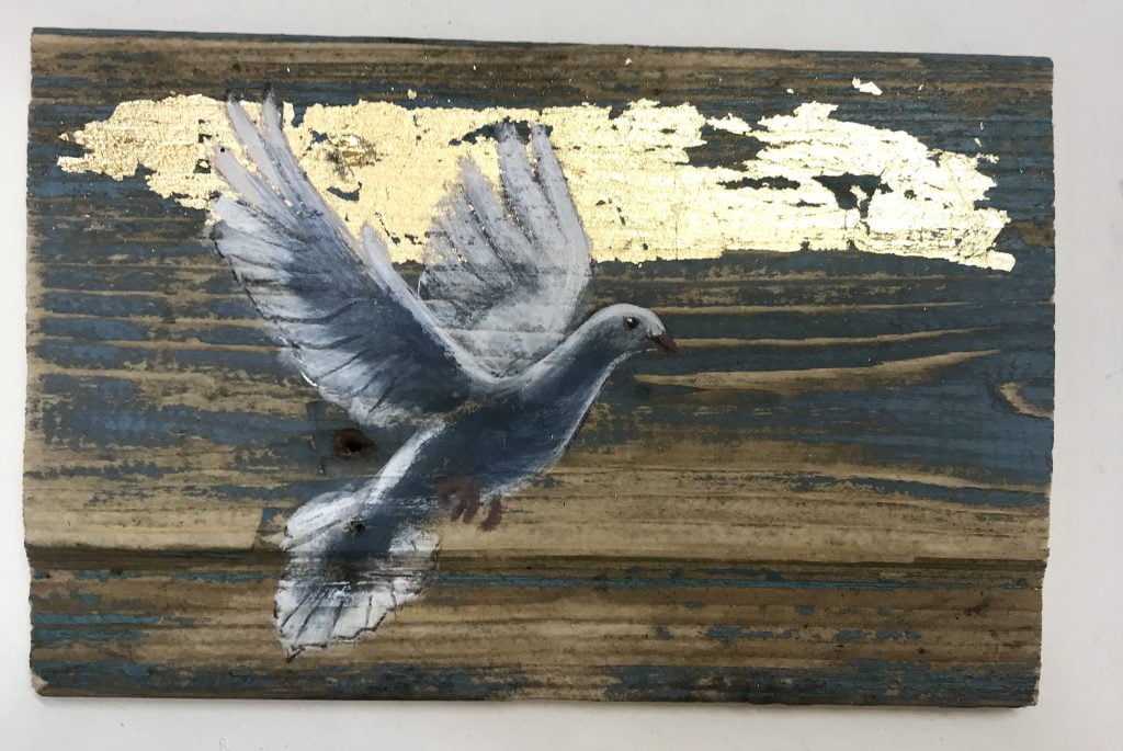 Tanya Hinton - 'Lovey Doveys' Oil and gold leaf on wood. Each approx 18x10cm