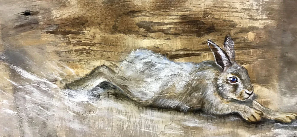 'Demeter'. (detail). Oil on reclaimed wood. 90 x 33cm - Tanya Hinton