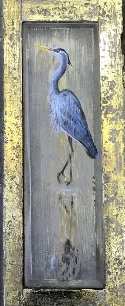 'The Watcher' Oil with gold leaf on wood. 85 x 35cm - Tanya Hinton
