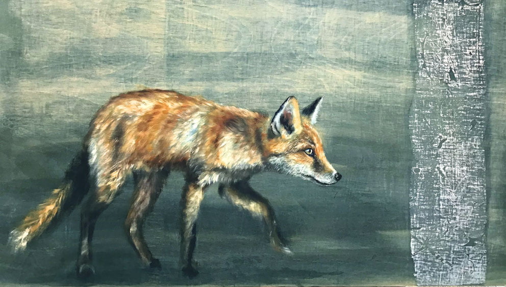 ‘Night Walker’ oil and silver leaf on wood panel. 40x92 cm - Tanya Hinton