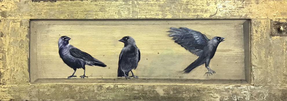 ‘The Watchmen’ oil and gold leaf on wood panel 95x36cm - Tanya Hinton