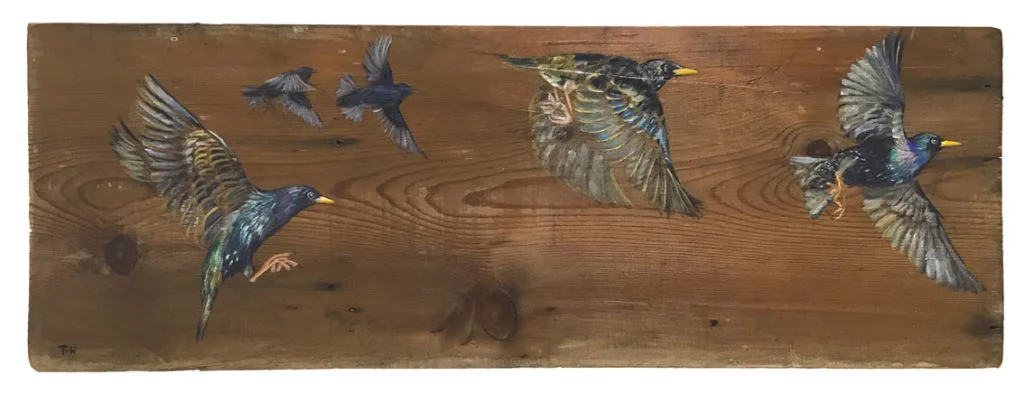 'Branwen's Flight' Oil on reclaimed wood. 64 x 22cm - Tanya Hinton