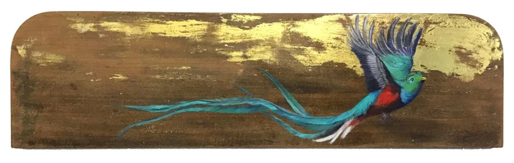 'Quetzacoatl' Oil on reclaimed wood. 91 x 25cm - Tanya Hinton