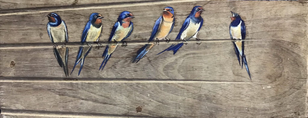 &#039;The Gathering&#039; Oil on reclaimed wood. 60 x 23cm - Tanya Hinton